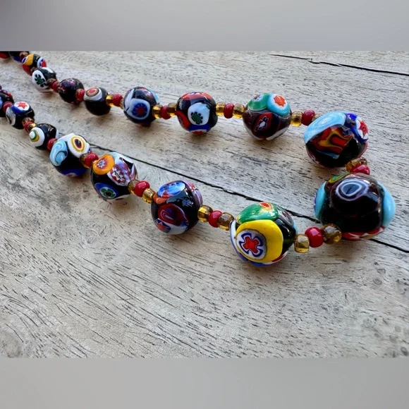 VINTAGE ITALIAN MURANO VENETIAN MILLEFIORI MORETTI GLASS BEAD NECKLACE - Picture 6 of 16